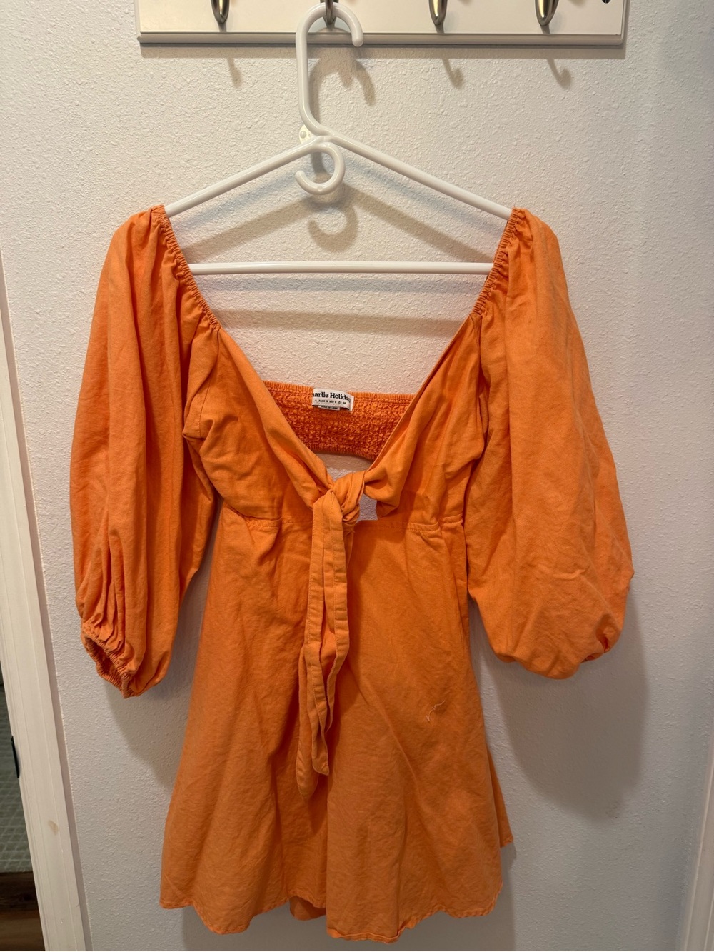 Charlie Holiday Orange Tie-Front Puff Sleeve Tunic